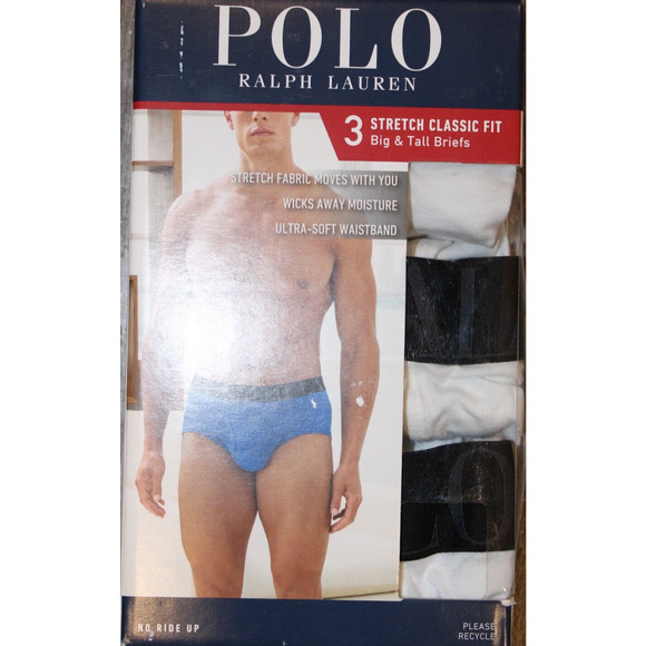 NIB Polo Ralph Lauren Big & Tall Classic Stretch Briefs Underwear 3  PK WHITE - Picture 2 of 3